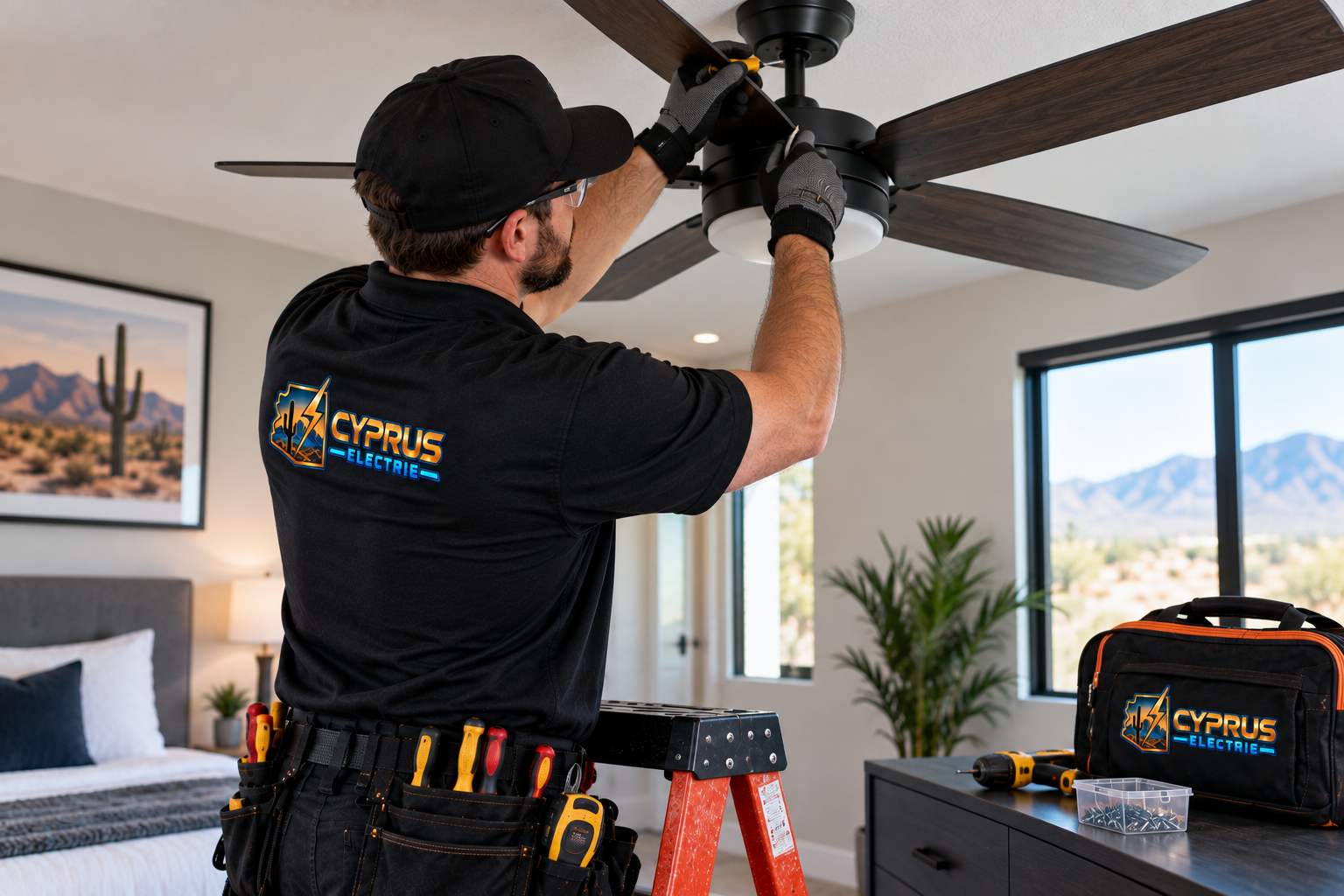 Professional ceiling fan installation in an Arizona home