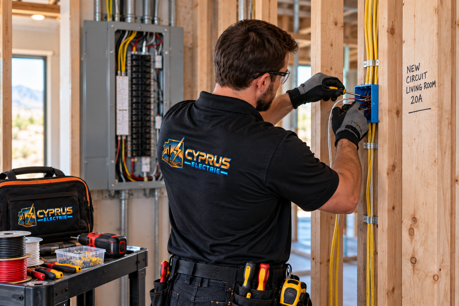 Professional new electrical circuit installation in an Arizona home